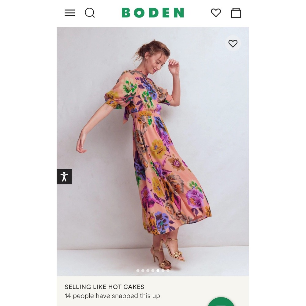 Boden High Neck Blouson Sleeve Dress Multi Opulent Blossom Floral Midi US 4R NEW